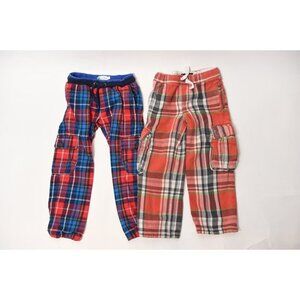 Bundle of 2 Mini Boden Cargo Pants Tartan Plaid Flannel Drawstring Size 5